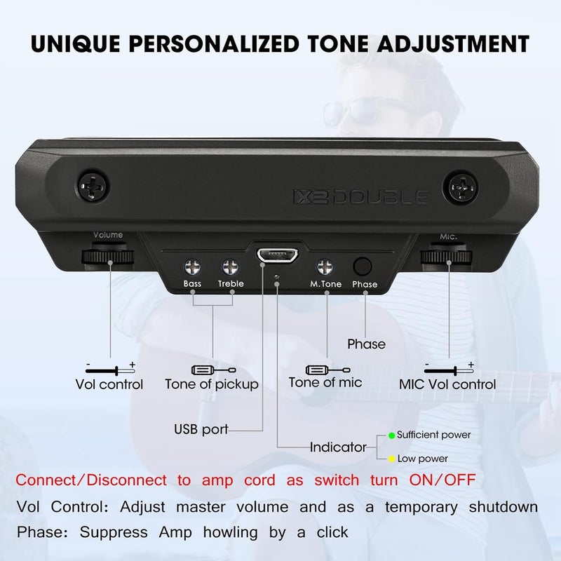 SUNYIN Acoustic Guitar Pickup Rechargable Active Soundhole Guitar Pickup Adjustable Pickup for Guitar Magnetic Coil Build-in Volume Control Guitar Microphone Acoustic Pickup - Image 4